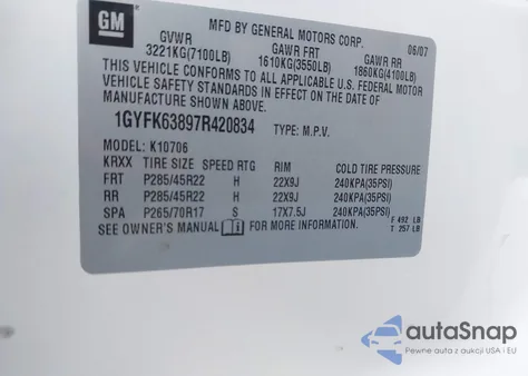 2007 Cadillac Escalade Standard from USA, damaged, VIN 1GYFK63897R368329